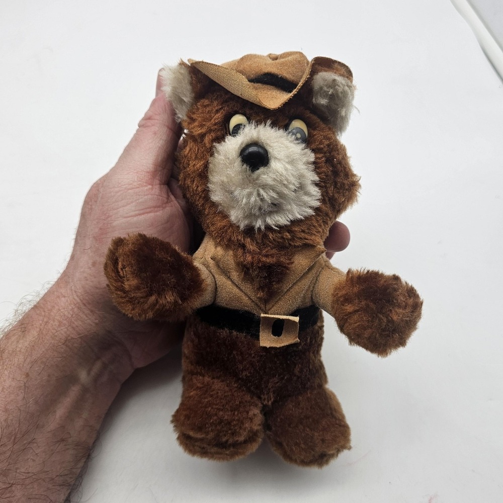 Vintage Ace Novelty Bear Plush‎ Stuffed Animal Toy Small Brown Hat Belt Cute